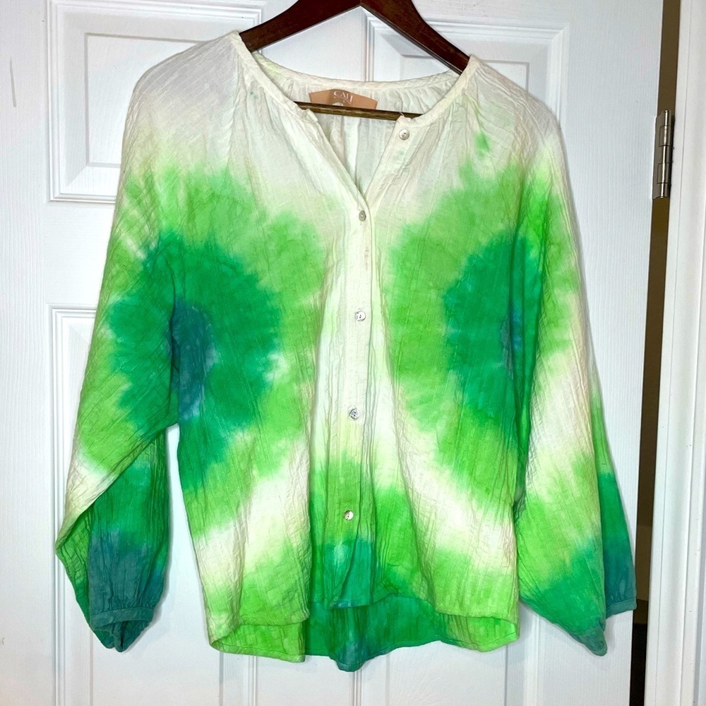 Cali Dreaming- Kaya Shirt- Brush Stroke Tie Dye Blouse - SMALL